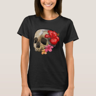Watercolour hippie gothic skull hibiscus floral Ha T-Shirt