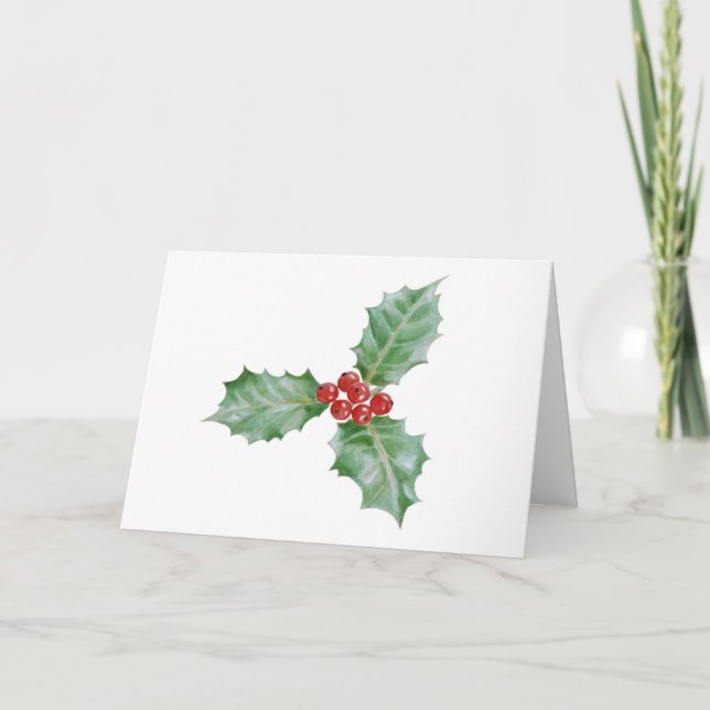 Watercolour Holly Merry Christmas Holiday Card (Front)