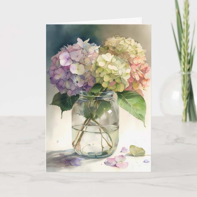Watercolour hydrangea flowers  card (Front)