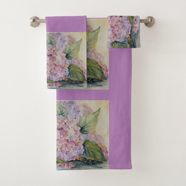 Watercolour Hydrangeas Bath Towel Set (Insitu)