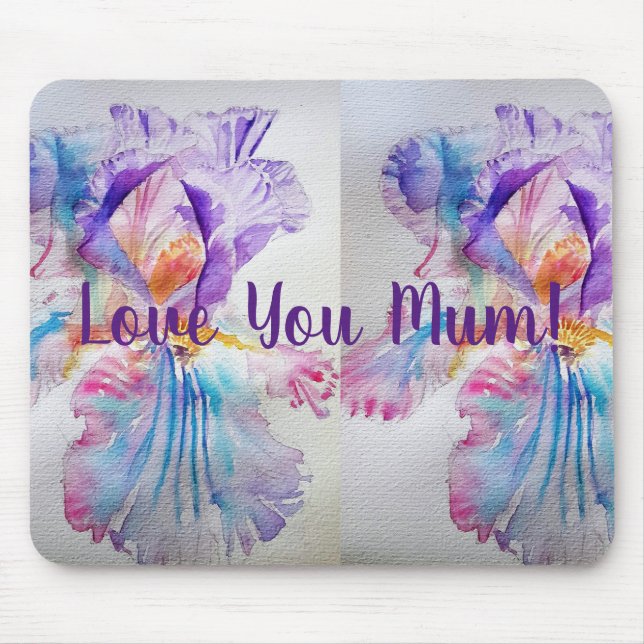 Watercolour Iris Flower Love Mum Mouse Mat Purple (Front)