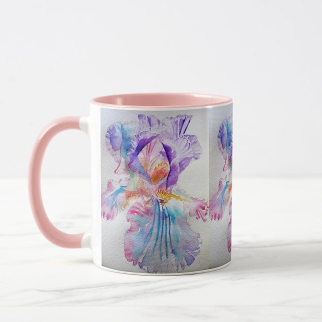Watercolour Iris Flower Painting art irises Coffee Mug (Left)
