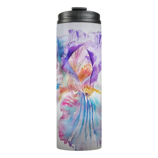 Watercolour Iris Flower Painting art irises Purple Thermal Tumbler (Front)