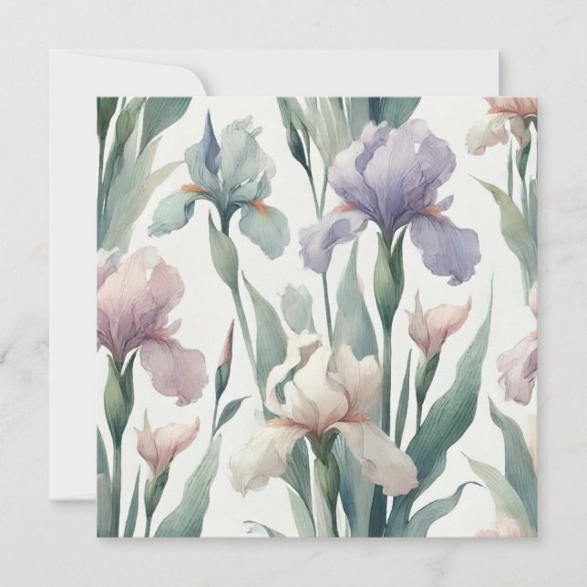 Watercolour Irises Print Design Holiday Card (Front)