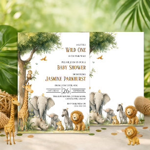 Watercolour Jungle Animals Baby Shower Invitation