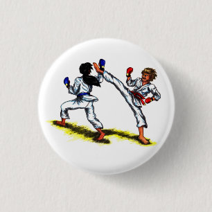 watercolour karate men fighting in a tournament 3 cm round badge