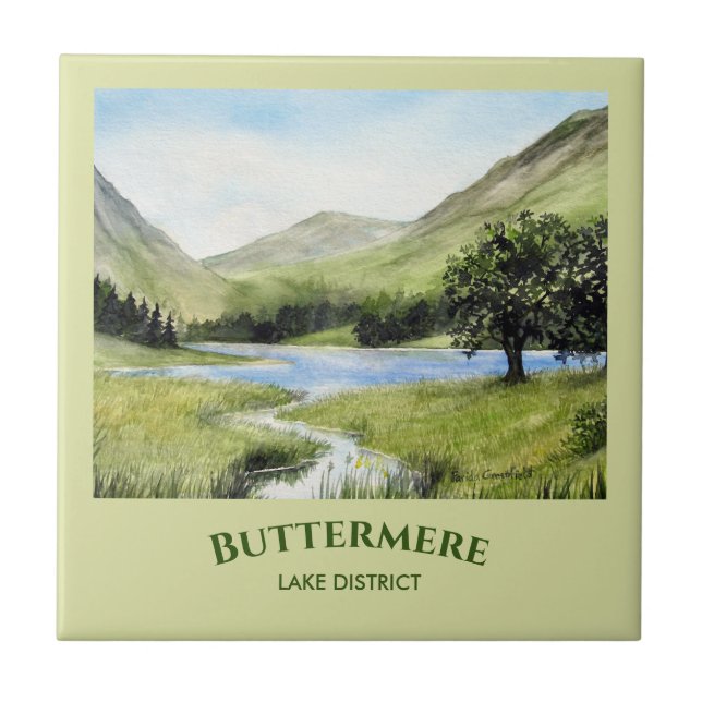 Watercolour Landscape Painting of Lake Buttermere Tile (Front)