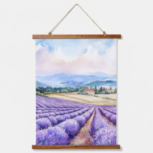 Watercolour lavender field & French countryside Hanging Tapestry