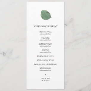 Watercolour leaf wedding program programme