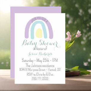 Watercolour lilac minty rainbow Baby Shower Invitation