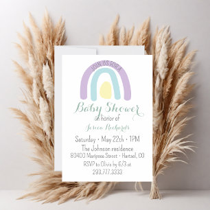 Watercolour lilac minty rainbow Baby Shower  Invitation