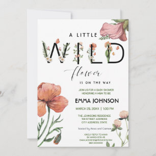 Watercolour Little Wildflower Poppies Baby Shower Invitation