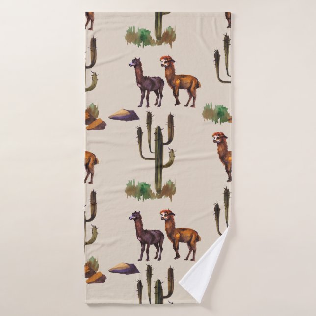 Watercolour llama alpaca wildlife seamless pattern bath towel (Bath Towel)