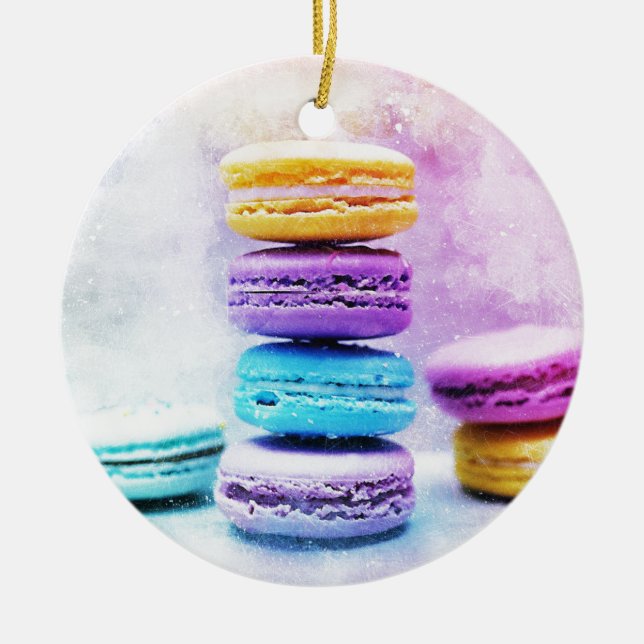 Watercolour Macaroon Food Abstract Ceramic Tree Decoration (Front)