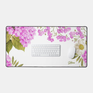 Watercolour Magenta Hydrangeas Floral Personalised Desk Mat