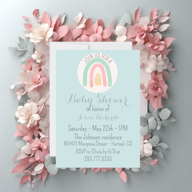 Watercolour minty blue rainbow Baby Shower Invitation (Creator Uploaded)