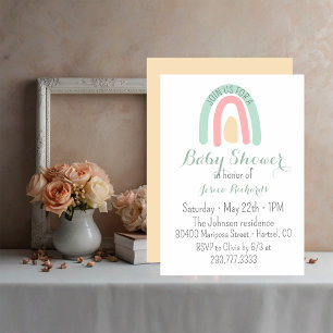 Watercolour minty rainbow  Baby Shower  Invitation