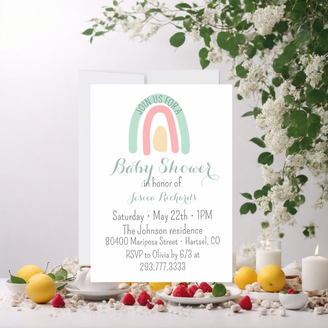 Watercolour minty rainbow Girl Baby Shower   Invitation (Creator Uploaded)