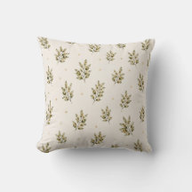 Watercolour Olive Branch Throw Pillow  Mediterrane