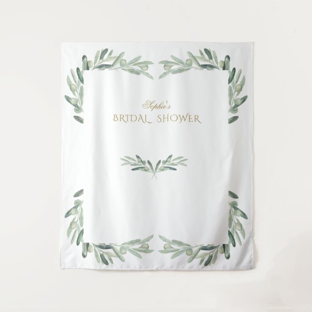 Watercolour Olive Bridal Shower Photo Booth Prop Tapestry (Front)
