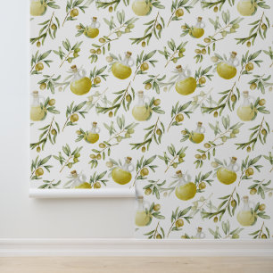 Watercolour Olive Pattern Wallpaper