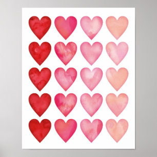 Watercolour ombre hearts poster print