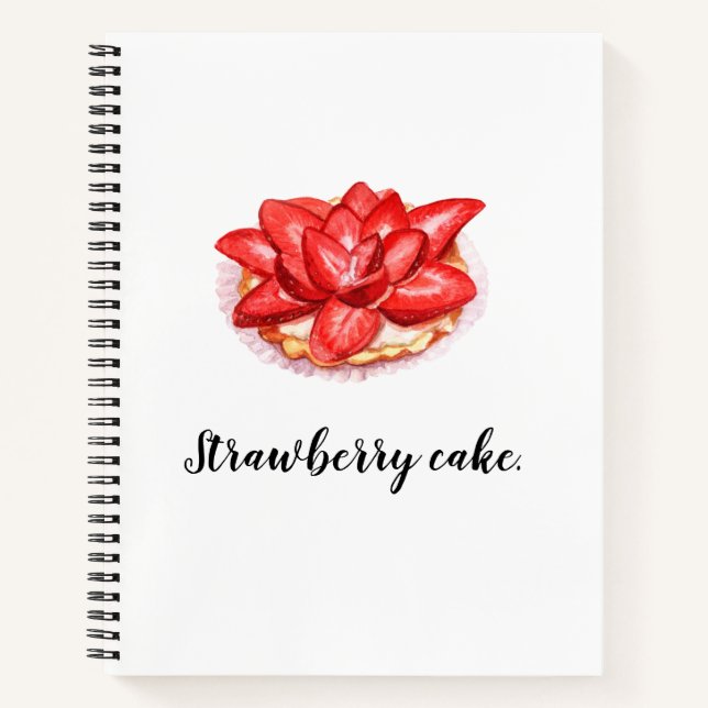 Watercolour painted strawberry cake decoration. notebook (Front)