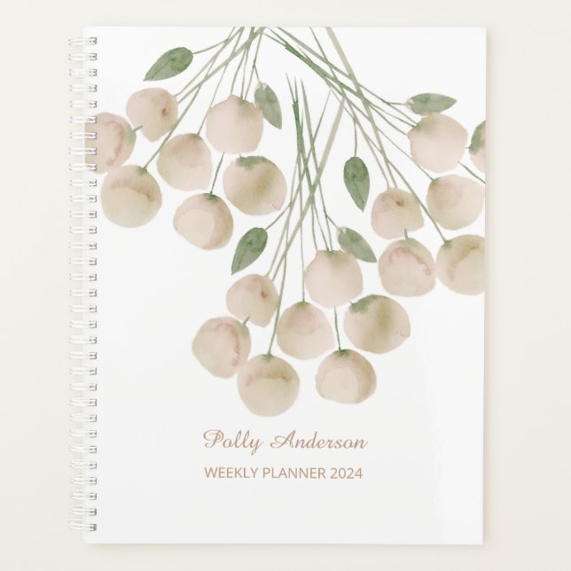 Watercolour Pale Pink Florals Weekly Planner (Front)