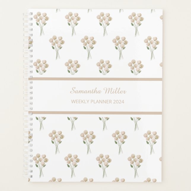 Watercolour Pale Pink Posy Pattern Weekly Planner (Front)