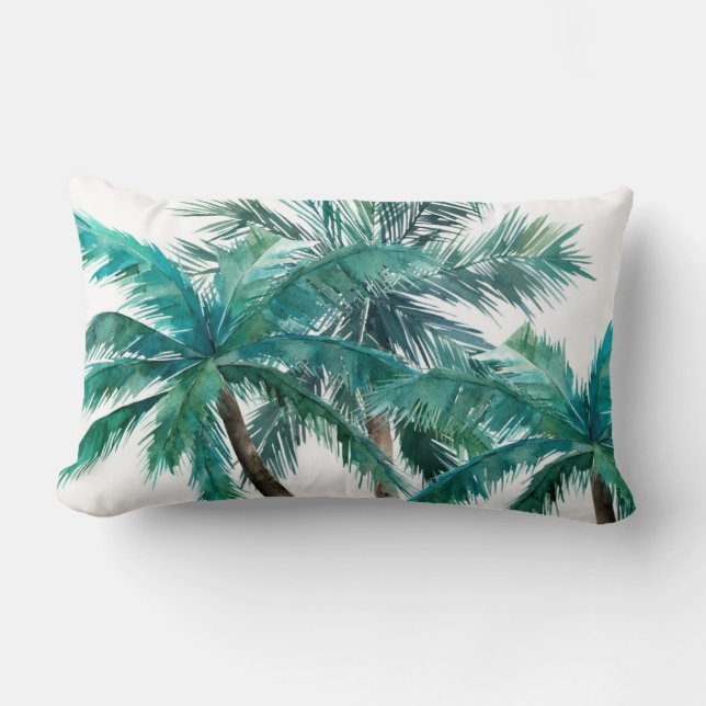 watercolour palm tree lumbar cushion (Front)