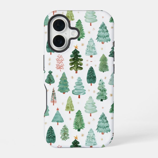 Watercolour Pattern Of Christmas Trees  iPhone 16 Case (Back)