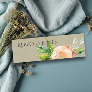 WATERCOLOUR PEACH FLOWER GREEN FOLIAGE ADDRESS MINI BUSINESS CARD
