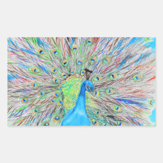 Watercolour Peacock Painting Rectangular Sticker