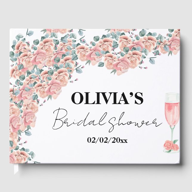 Watercolour petals & prosecco summer bridal shower guest book (Front)