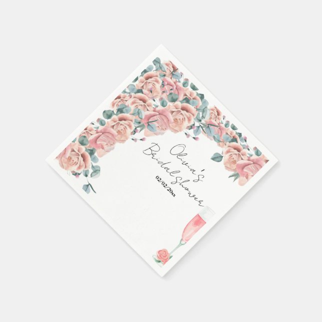 Watercolour petals & prosecco summer bridal shower napkin (Corner)