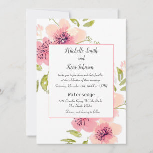 Watercolour Pink Anemone Floral Wedding Invitation