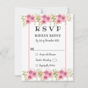 Watercolour Pink Anemone Floral Wedding RSVP Card