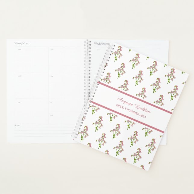 Watercolour Pink Bellflower Pattern Weekly Planner (Display)