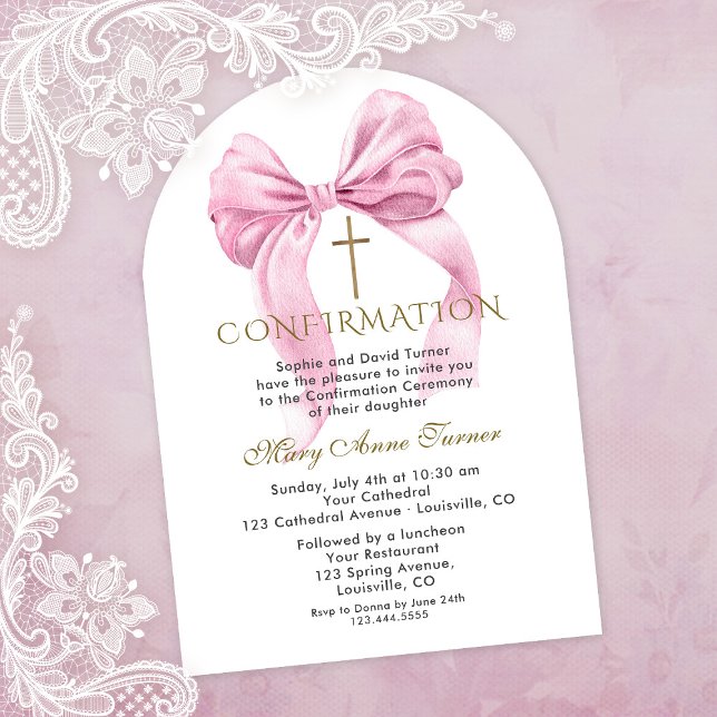 Watercolour Pink Bow Girl Confirmation Arch Invitation (Creator Uploaded)