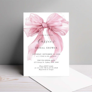 Watercolour Pink Bow Ribbon Bridal Shower Invitation