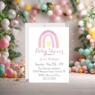 Watercolour pink rainbow Girl Baby Shower  Invitation