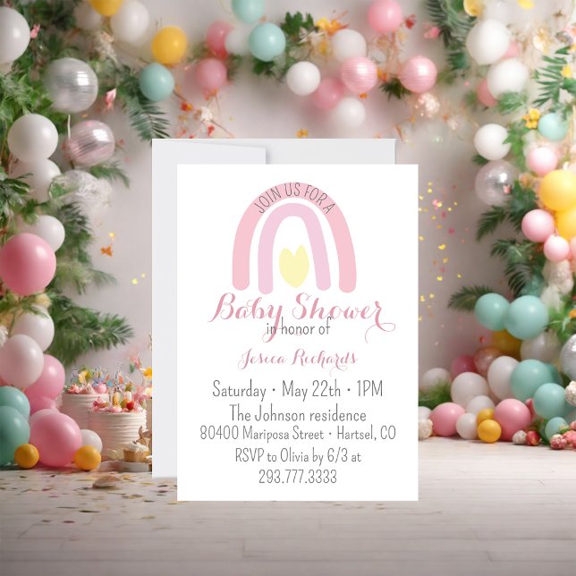 Watercolour pink rainbow Girl Baby Shower  Invitation (Creator Uploaded)