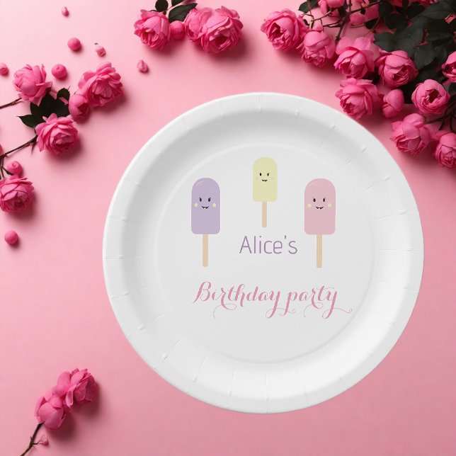 Watercolour Pink Violet Ice Cream Birthday Party  Paper Plate (Creator Uploaded)