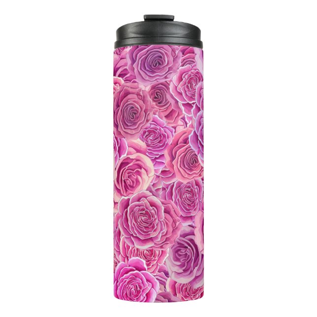 Watercolour Pink Violet Roses Floral Pattern  Thermal Tumbler (Front)