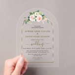 Watercolour Pink White Flowers Gold Arch Wedding Acrylic Invitations<br><div class="desc">These Premium Acrylic Invitations (Clear or Frosted) are perfect for creating lasting,  exquisite impressions. Elegant card design featuring watercolour delicate pink,  white flowers and green leaves,  a faux gold arch,  modern "wedding" calligraphy. Use Personalise tool to add your info. More ideas in my Acrylic Floral Wedding Collection</div>