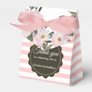 Watercolour Pink White Roses Grey Stripes Pattern Favour Box
