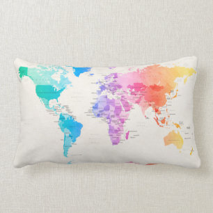 Watercolour Political Map of the World Lumbar Cushion