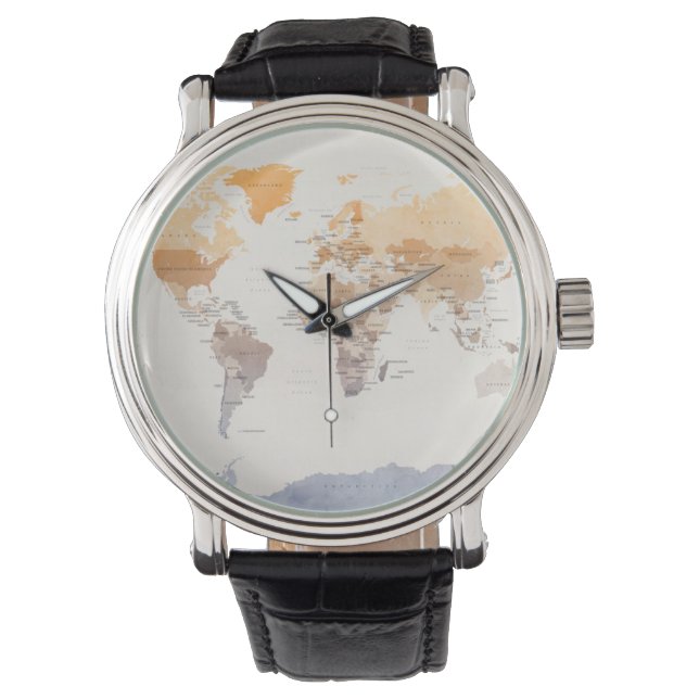 Watercolour Political Map of the World Watch (Front)