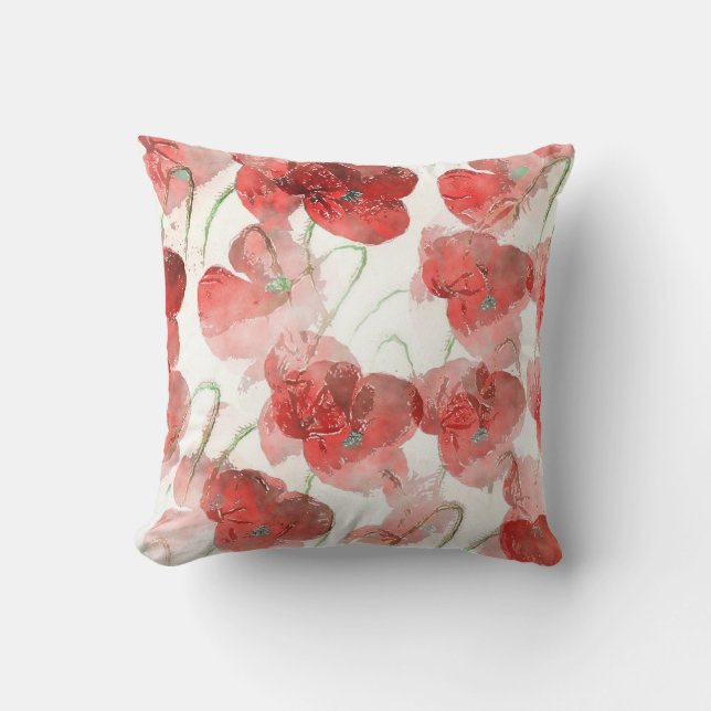 Watercolour Poppies Cushion (Front)
