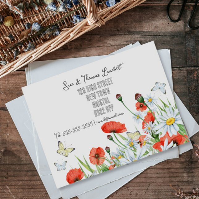 watercolour poppy Daisy change of address moving Announcement Postcard (Creator Uploaded)